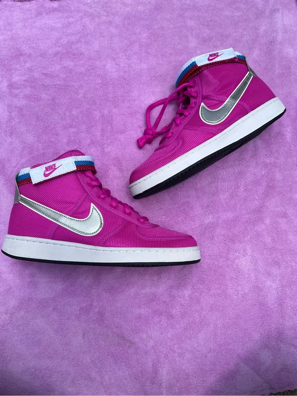 Nike Magenta High-Top Sneakers with Silver Swoosh